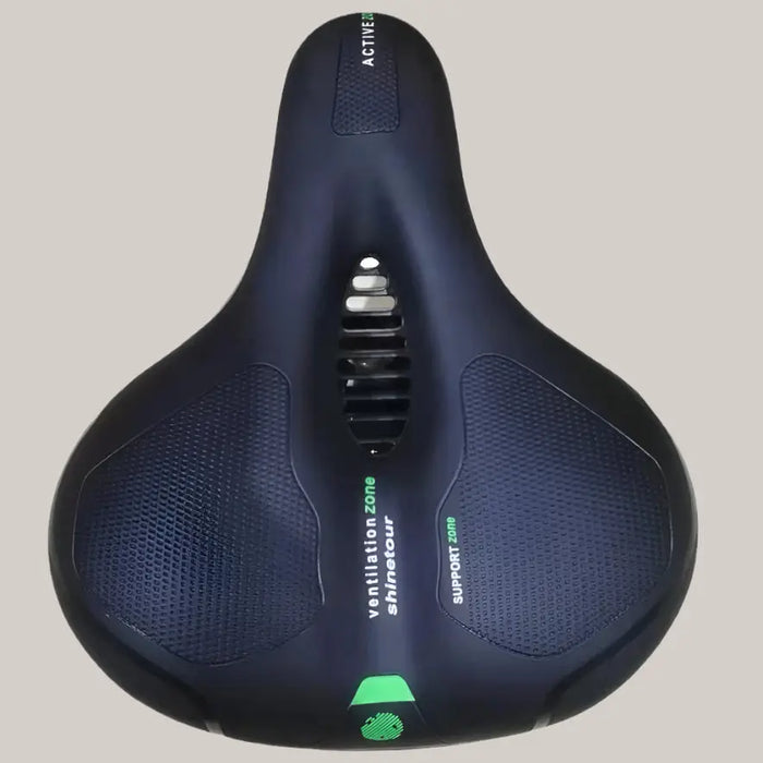 Wide Bicycle Saddle – 2 Suspension Styles Reflective Black And Green