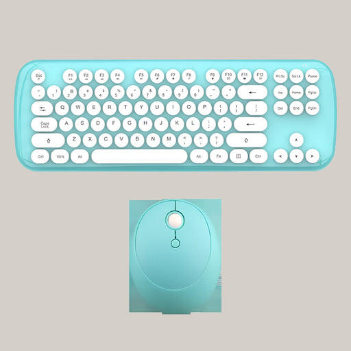Wireless Keyboard And Mouse Set Girls Color Retro Blue