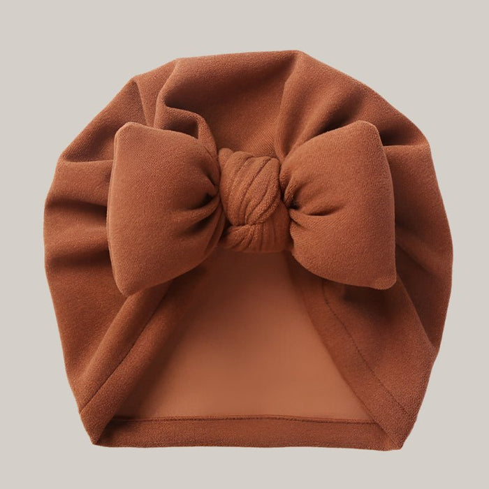 Baby Pullover Hat Cotton Filled Bow Coffee