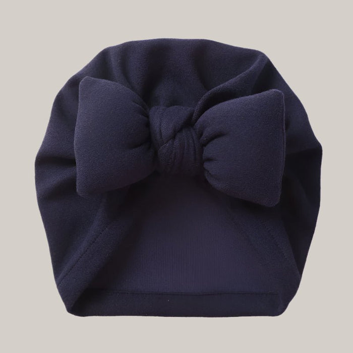 Baby Pullover Hat Cotton Filled Bow Navy Blue