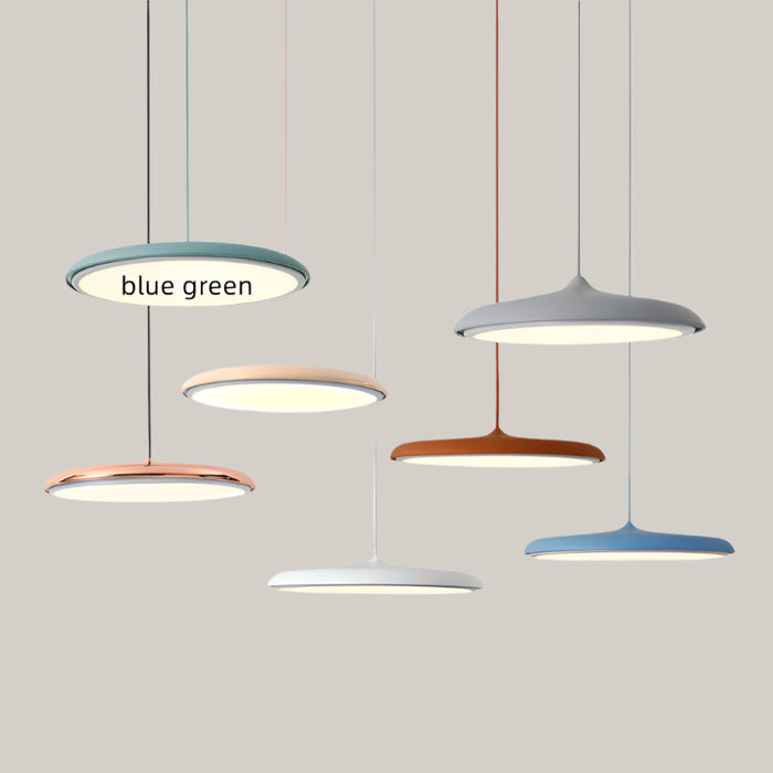 Scandinavian Aluminum Disc LED Chandelier Blue green