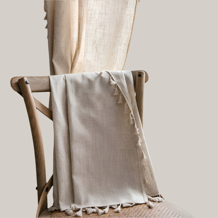 Beige Polyester Tassel Curtain Panel A hook