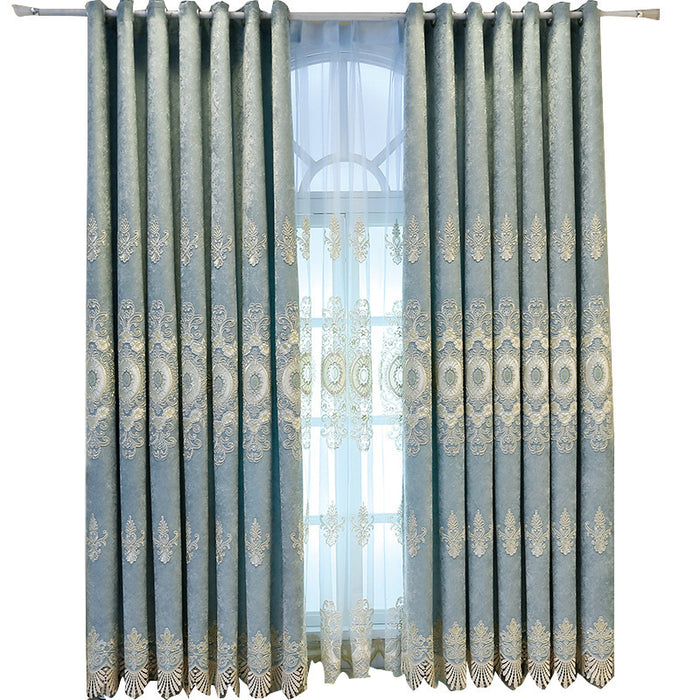 European Embroidered Chenille Room-Darkening Curtain Fabric