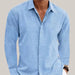 Long Sleeve LinenShirt Men Blue