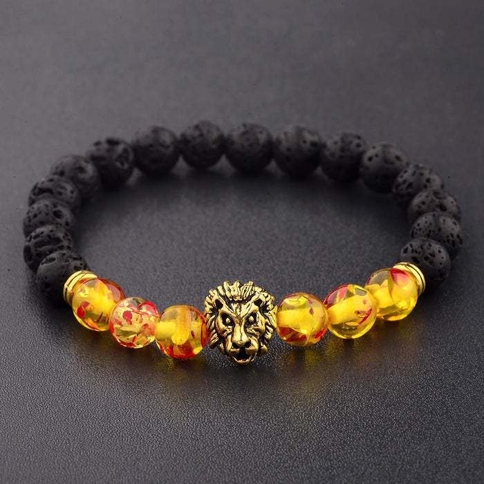 Black Lava Volcanic Stone Petal Beads Bracelet