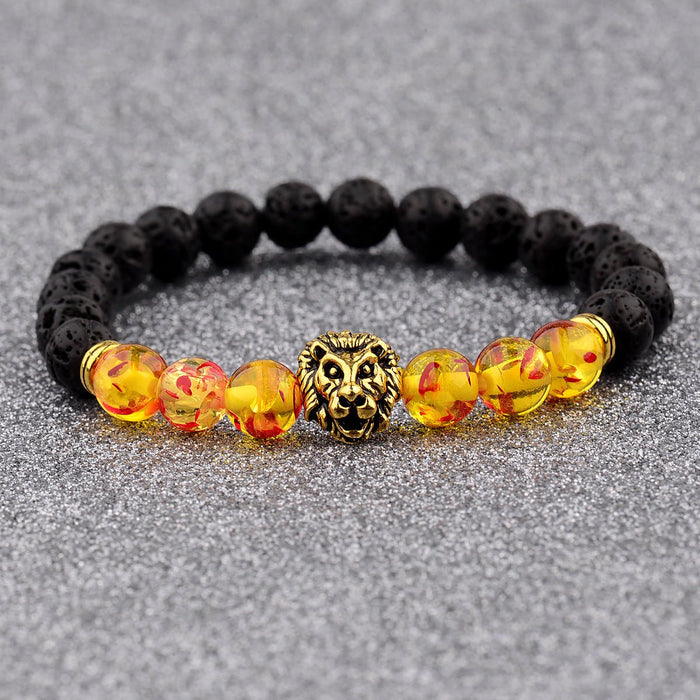 Black Lava Stone Petal Bead Bracelet