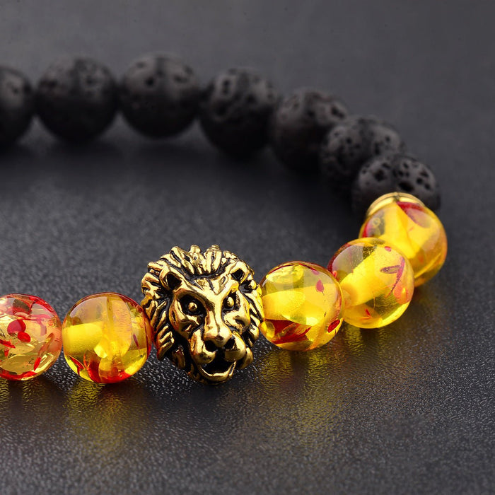 Black Lava Volcanic Stone Petal Beads Bracelet