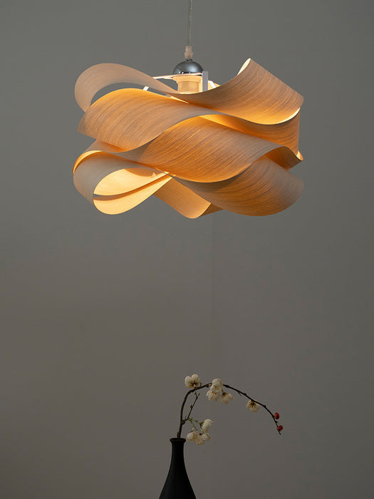 Japanese Solid Wood and Glass LED Chandelier