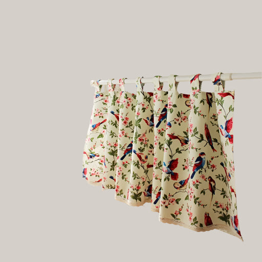Cotton Fabric Kitchen Door Curtains Partition White Flower Bird