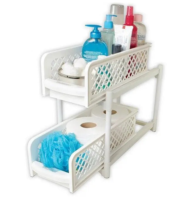 2-Tier Plastic Countertop Storage Rack, 41.5 × 19.3 × 9.3 cm