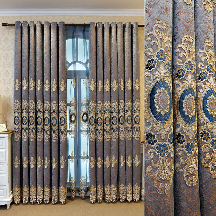 European Embroidered Chenille Room-Darkening Curtain Fabric