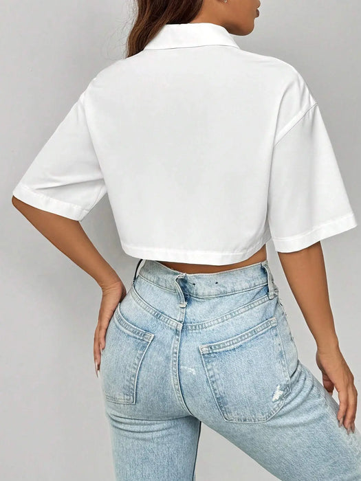 Shoulder Pocket Patched Crop Shirt