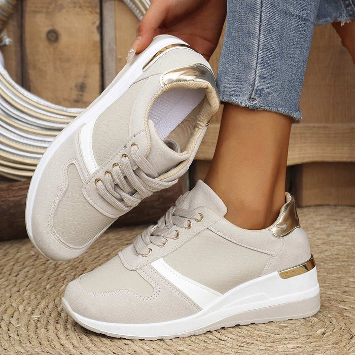 Casual Plus Size Lace Up Sneaker Women Beige