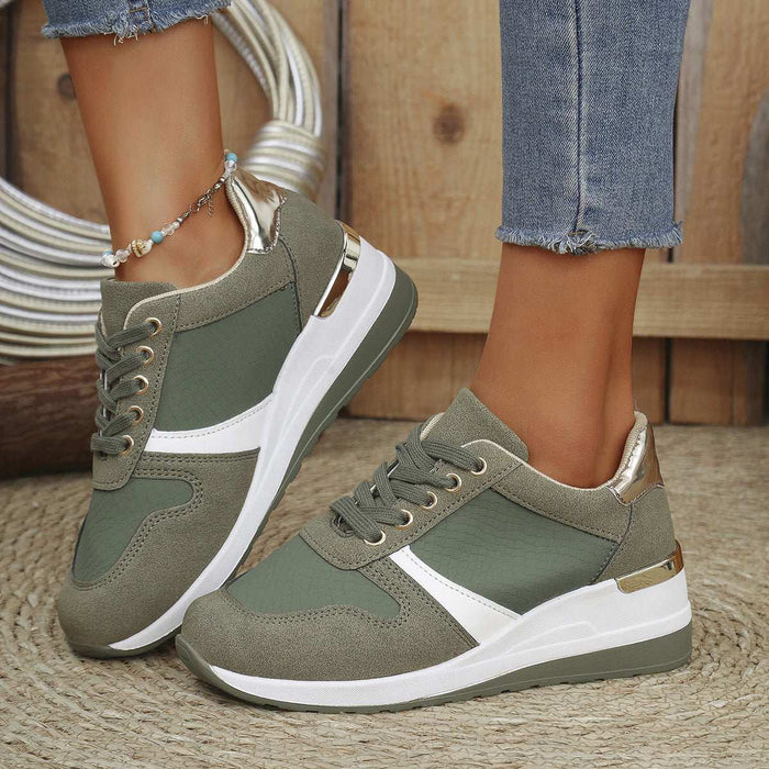 Casual Plus Size Lace Up Sneaker Women Army Green