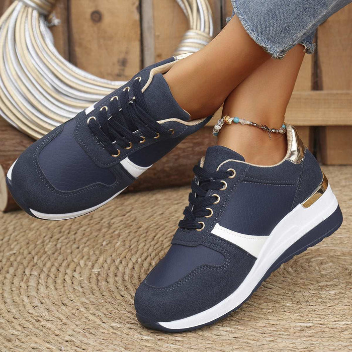 Casual Plus Size Lace Up Sneaker Women Blue