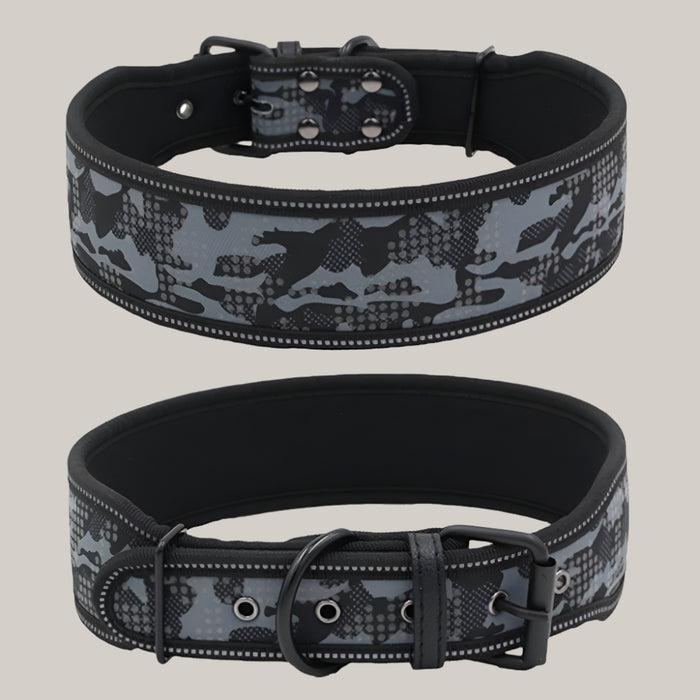 Reflective Camouflage Dog Collar Grey