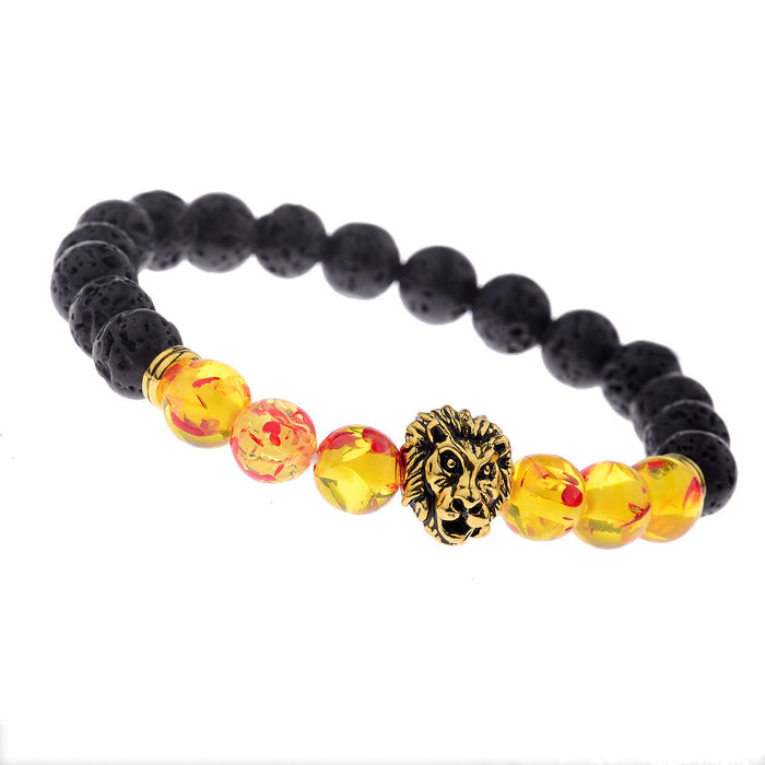 Black Lava Volcanic Stone Petal Beads Bracelet