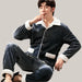 Men's Long-sleeved Flannel Warm Men's Pajamas Gray And White Strip CK217