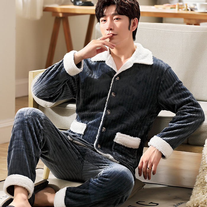 Men's Long-sleeved Flannel Warm Men's Pajamas