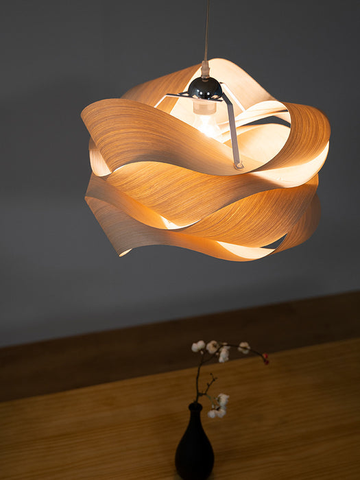 Japanese Solid Wood and Glass LED Chandelier