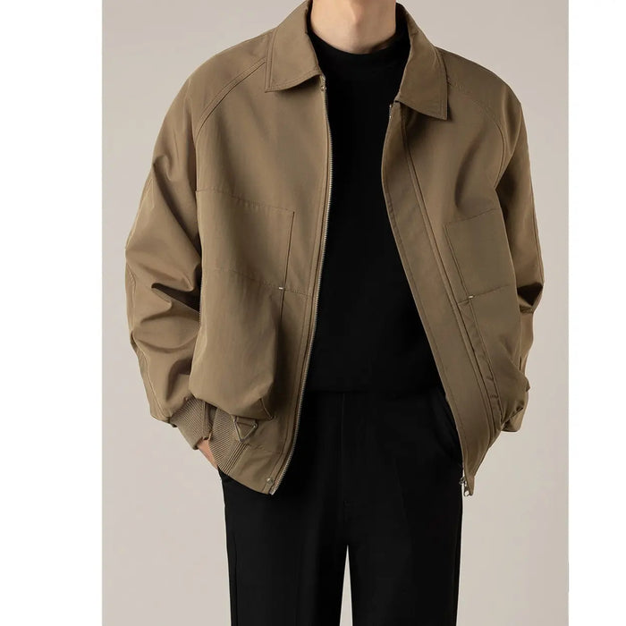 Loose Short Lapels Jacket Men Khaki