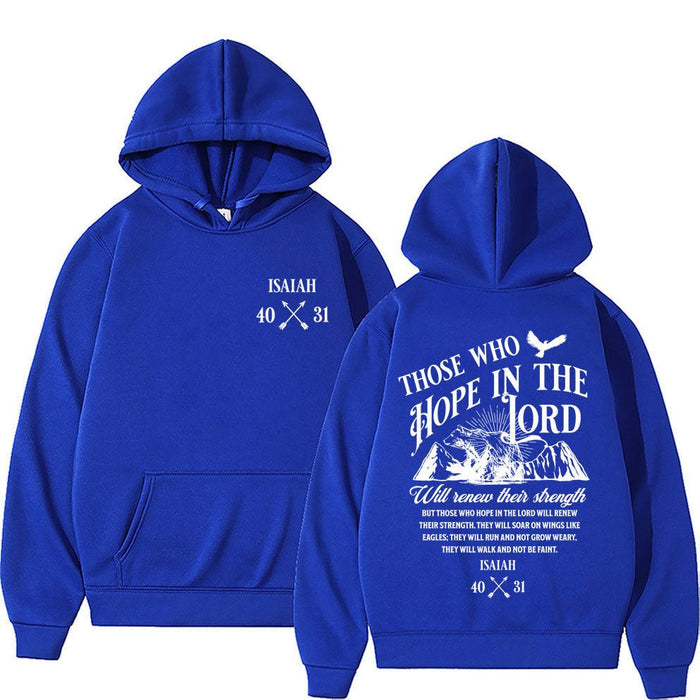 Christian Letter-Print Hoodie for Men and Women Blue