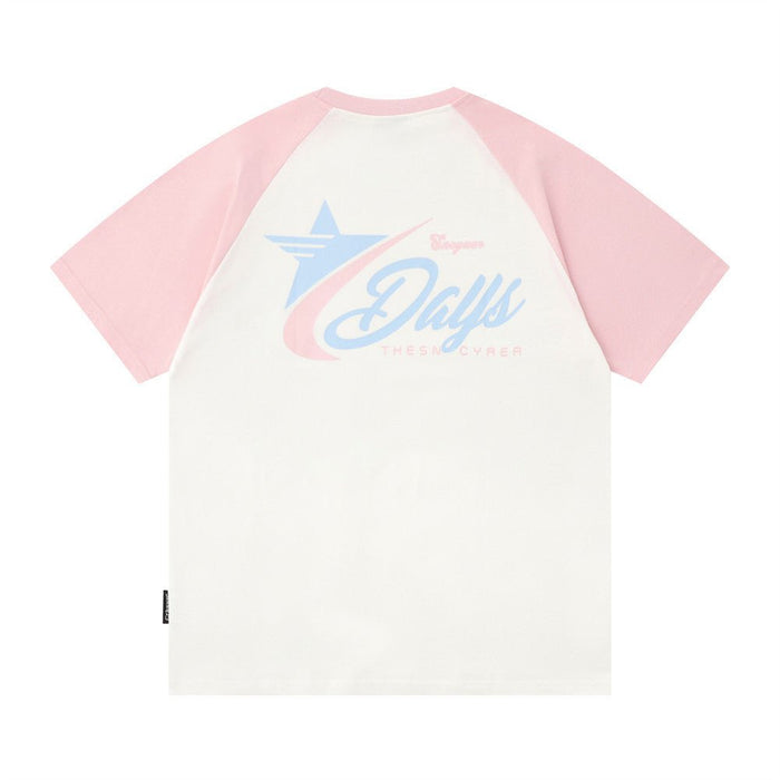Color Contrast Patchwork Raglan Men Clothing Pink
