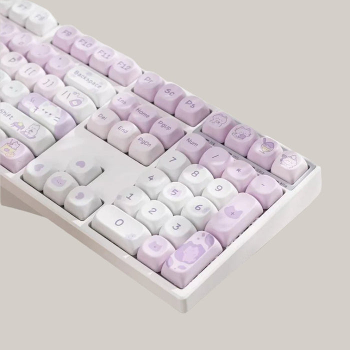 Cute Round PBT Key Cap For Keyboards Purple Cat