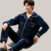 Men's Long-sleeved Flannel Warm Men's Pajamas Navy Blue Crown K101