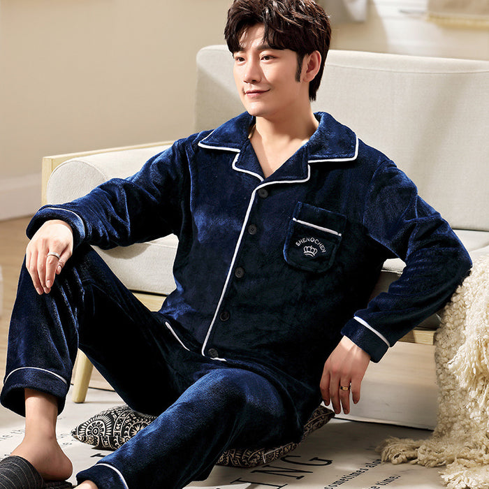 Men's Long-sleeved Flannel Warm Men's Pajamas