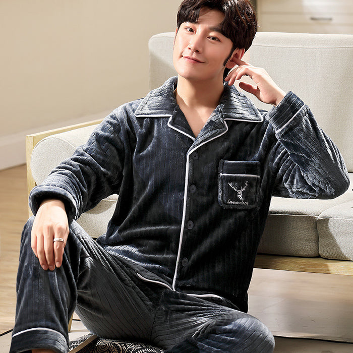 Men's Long-sleeved Flannel Warm Men's Pajamas