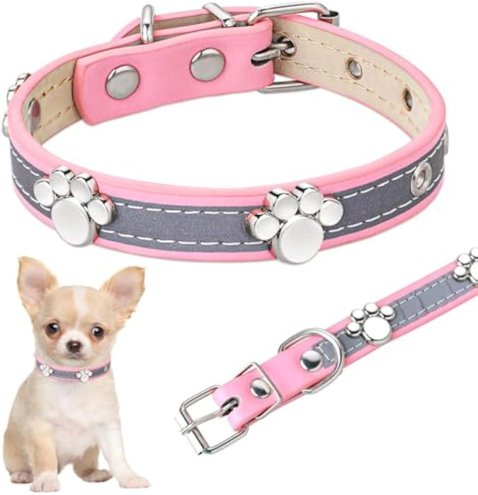 Adjustable Girl Puppy Dog Collars With Cute Paw Rivet