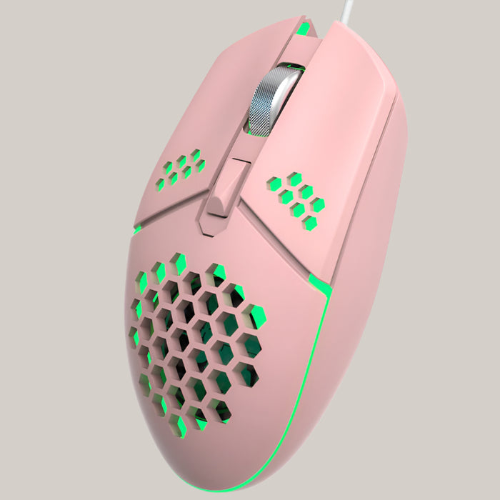 Six-Button Wired Gaming Mouse with Cooling Fan Pink