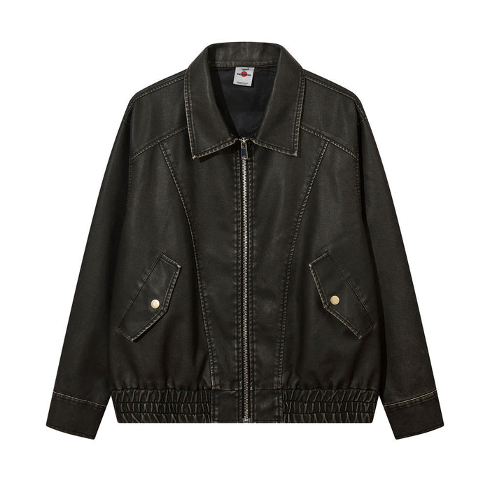 Distressed Lapel Pu Biker Jacket Men