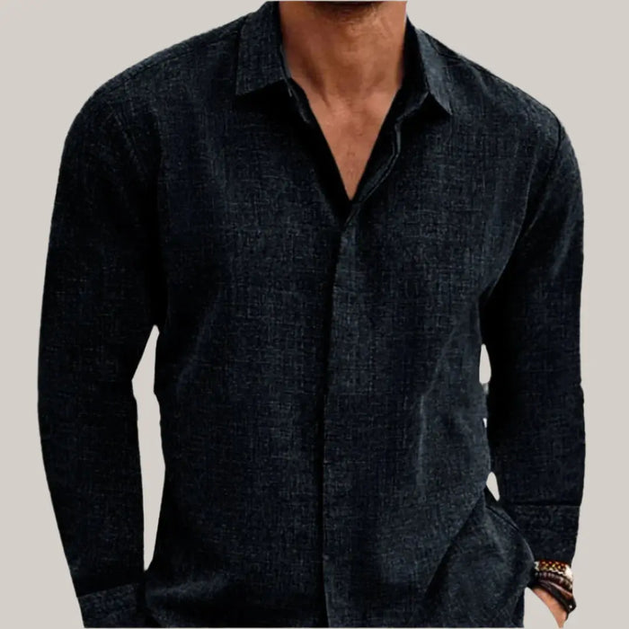 Long Sleeve LinenShirt Men Black
