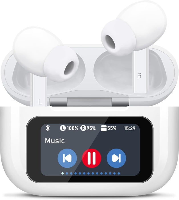 A9Pro Smart Touch Screen Wireless Earbuds – Bluetooth 5.4, ANC/ENC, Hi-Fi Sound