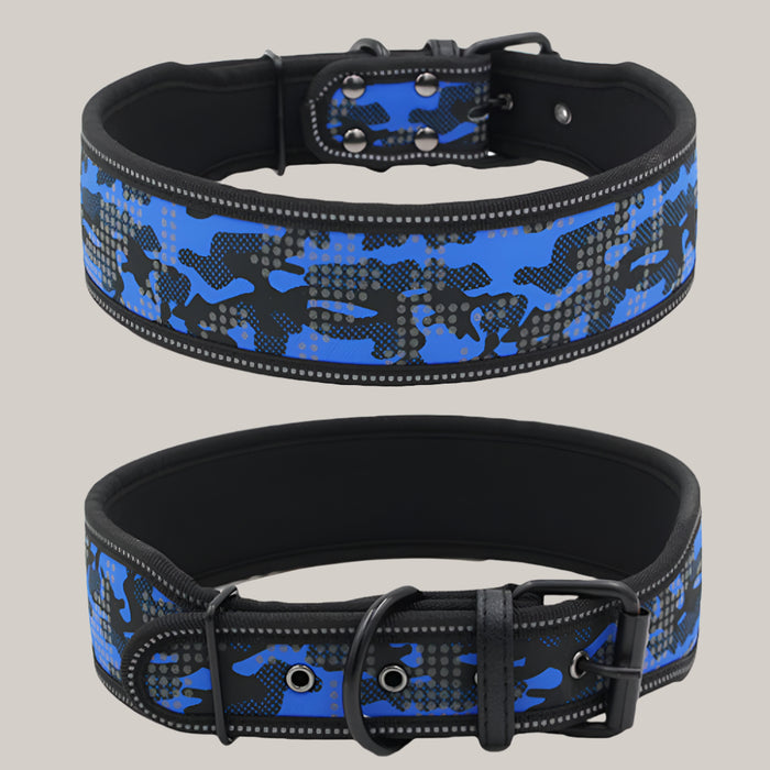 Reflective Camouflage Dog Collar Blue