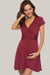 Deep V-Neck Maternity Short Sleeve Dress Wine Red