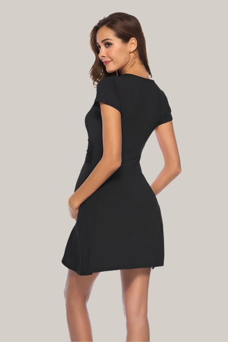 Deep V-Neck Maternity Short Sleeve Dress