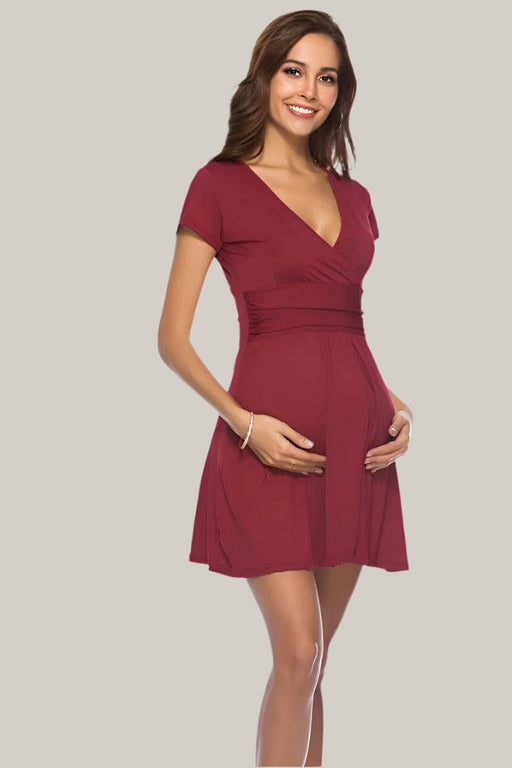 Deep V-Neck Maternity Short Sleeve Dress