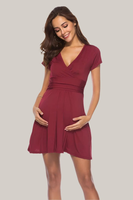 Deep V-Neck Maternity Short Sleeve Dress