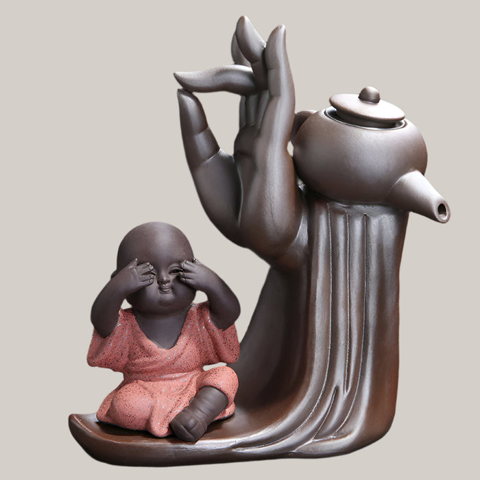 Buddhist Monk Ceramic Tea Strainer Set Not looking at the monk 15x7.7x17.2cm