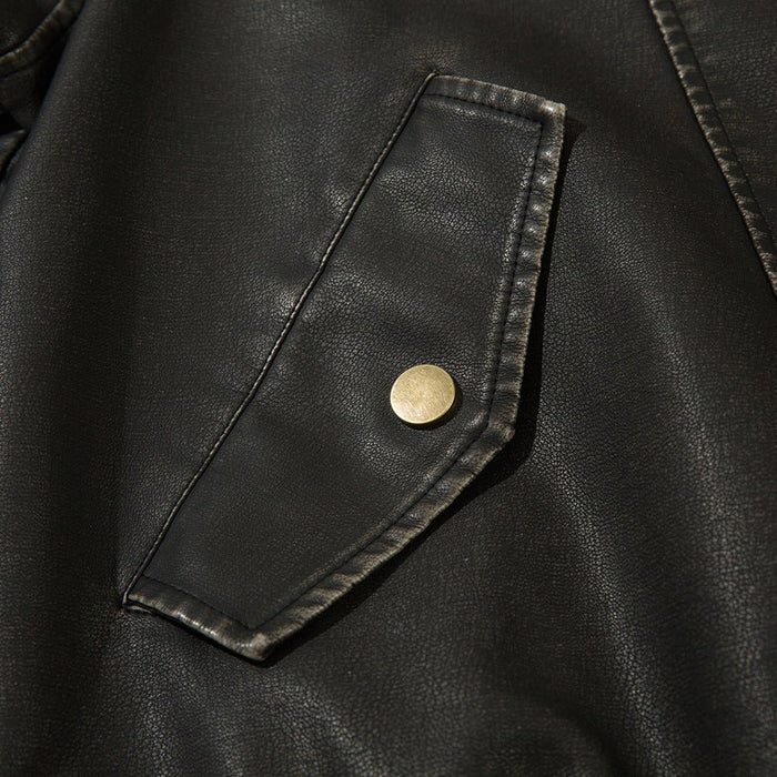 Distressed Lapel Pu Biker Jacket Men