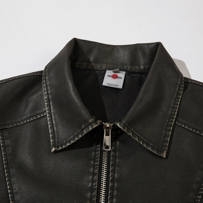 Distressed Lapel Pu Biker Jacket Men
