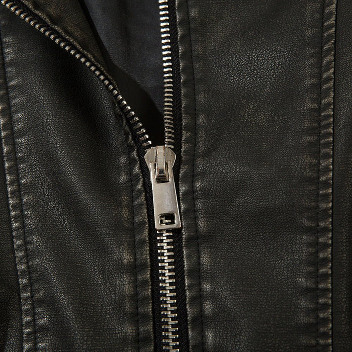 Distressed Lapel Pu Biker Jacket Men