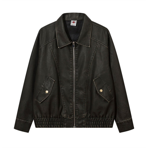 Distressed Lapel Pu Biker Jacket Men
