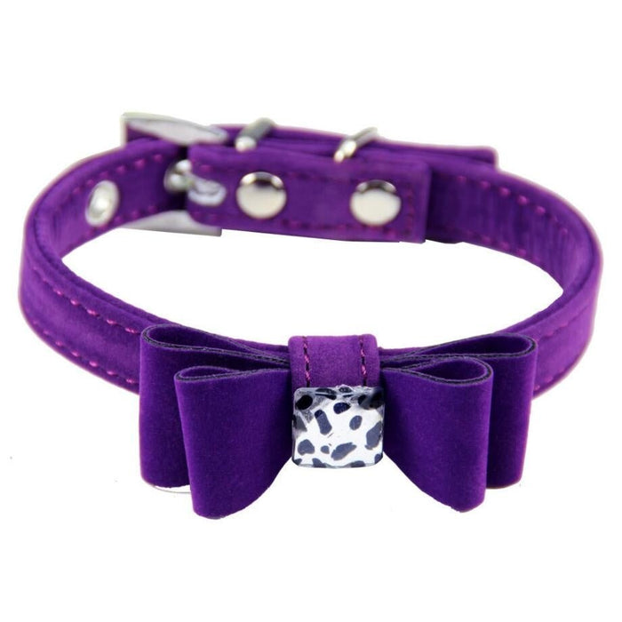 Flannel Dog Collar with Bow Tie Purple