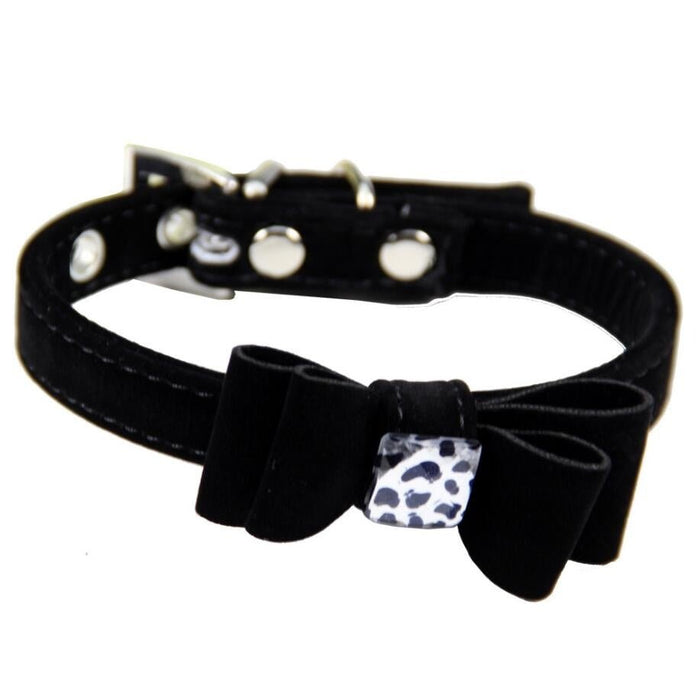 Flannel Dog Collar with Bow Tie Black