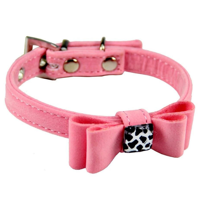 Flannel Dog Collar with Bow Tie Pink