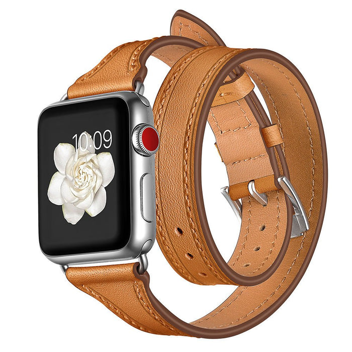 Double loop leather watch strap